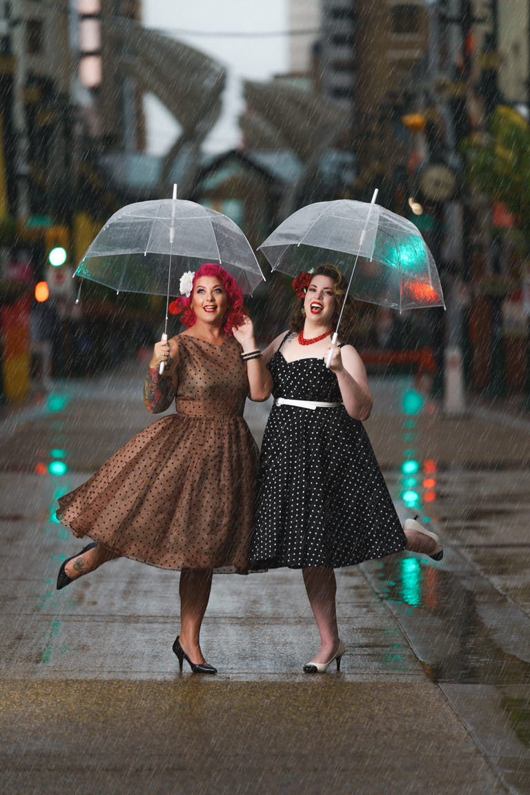 pin up girls in the rain on stephen avenue