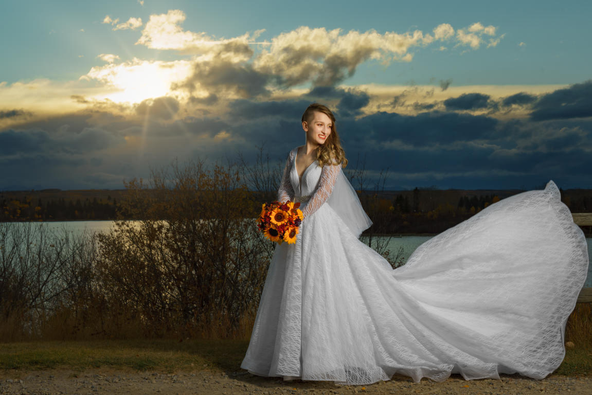 bride in front of sunset